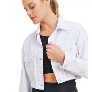 Mono B White Cropped Denim Jacket Size Small Style KJ11743